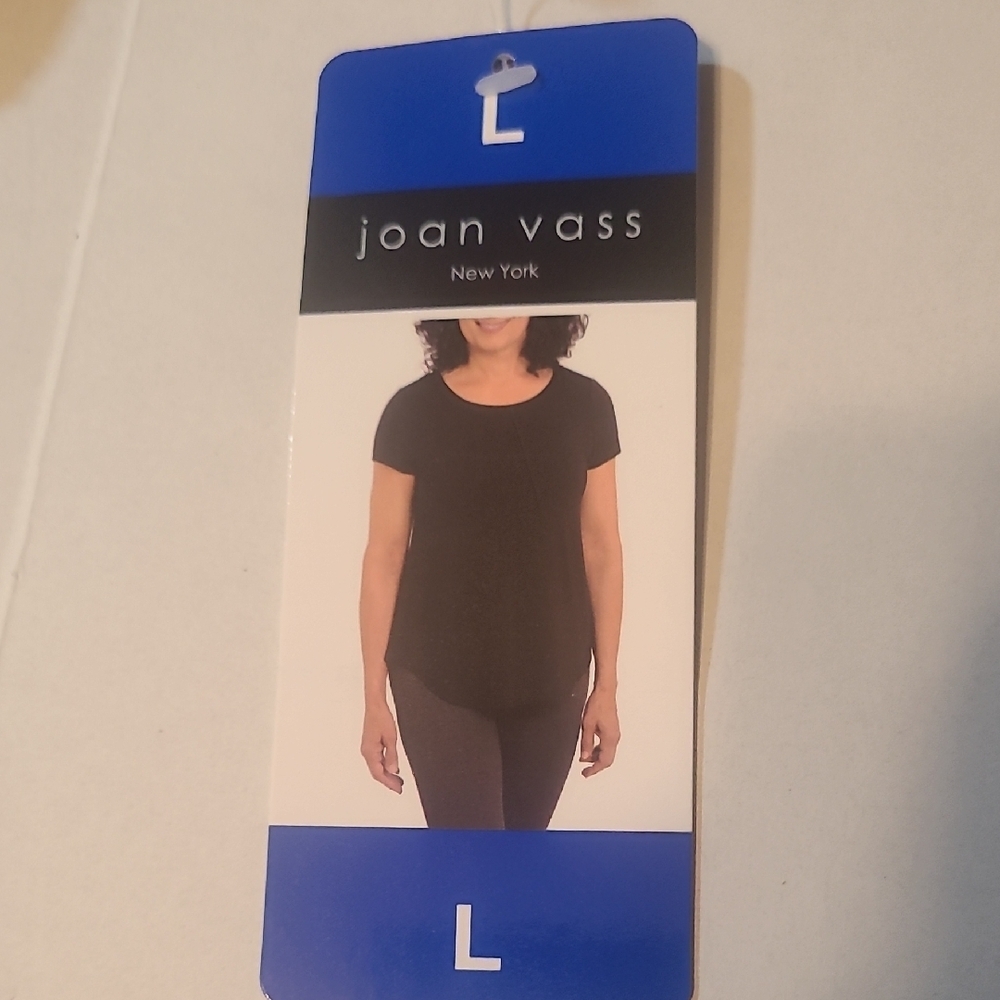 Joan Vass Womens Black Fitted Short Sleeve High Low Blouse Size Large NWT
